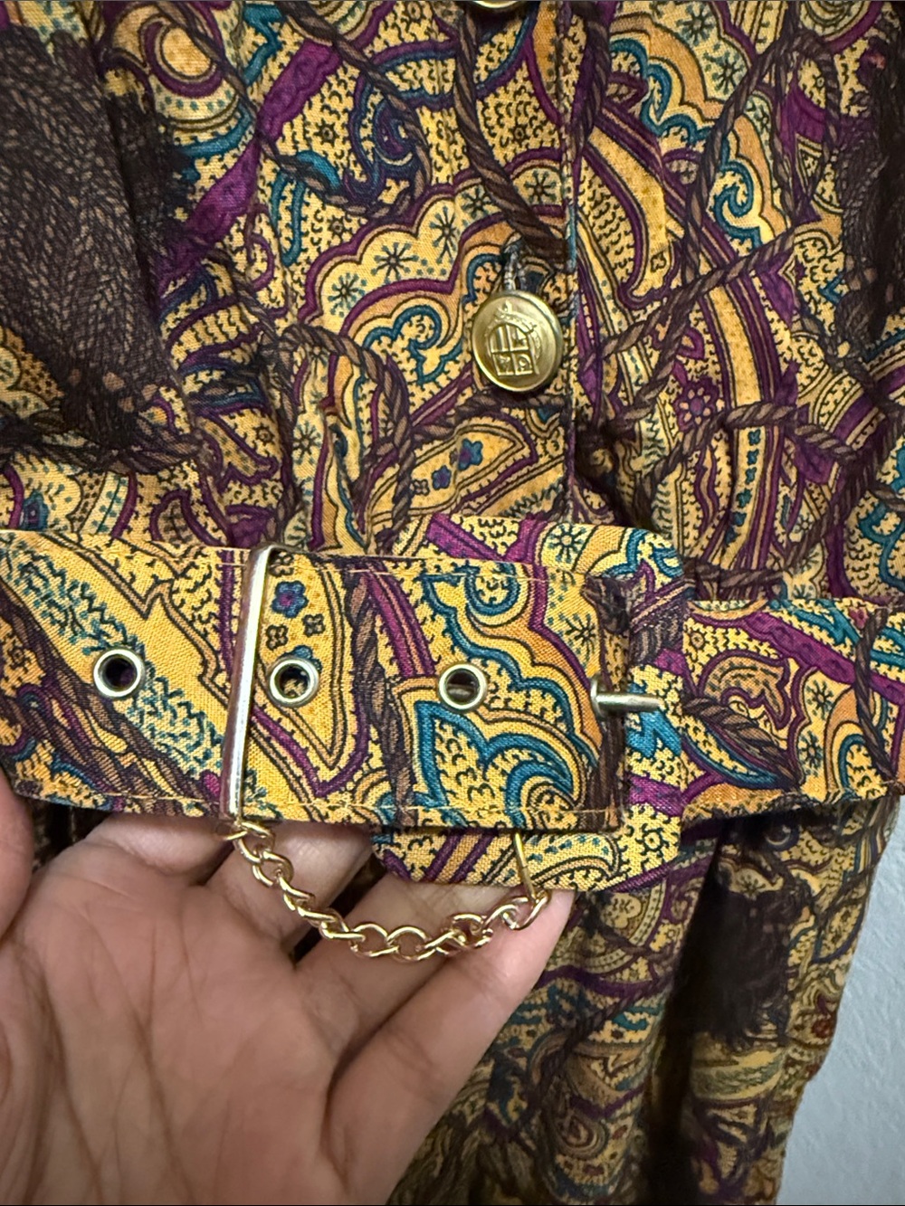 Vintage Paisley Short Sleeve Belted Romper in Mustard & Brown - Picture 5 of 7